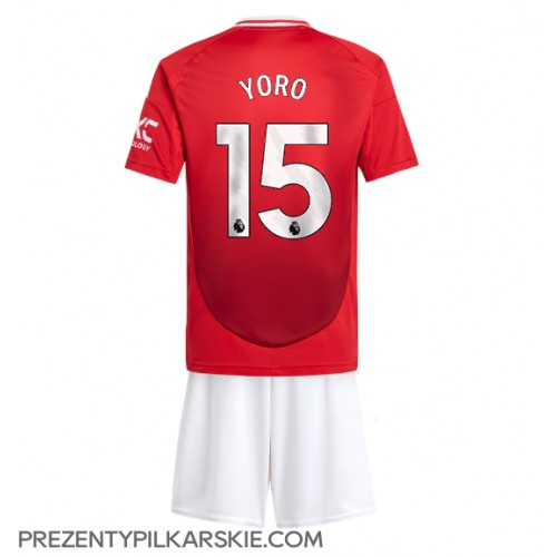 Stroje piłkarskie Manchester United Leny Yoro #15 Koszulka Podstawowej dla dzieci 2024-25 Krótki Rękaw (+ szorty)